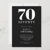 Moderne Zwart-Wit Elegante 70e Verjaardag Kaart (Voorkant)