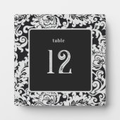Moderne Zwart-wit Elegante Bloemen Damast Tafel Fotoplaat (Voorkant)