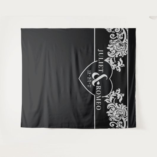 Moderne zwart-wit elegante bruiloft achtergrond wandkleed (Voorkant (horizontaal))