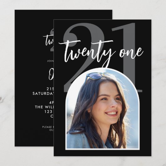 Moderne zwart-wit elegante foto 21e verjaardag kaart (Voorkant / Achterkant)