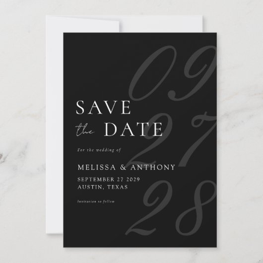 Moderne zwart-wit Elegante minimalistische bruilof Save The Date (Voorkant)