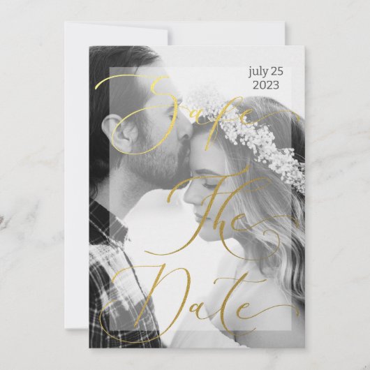 Moderne zwart-wit en gouden foto Elegant Inv Kaart (Voorkant)