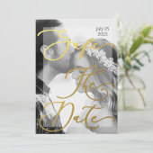 Moderne zwart-wit en gouden foto Elegant Inv Kaart (Staand voorkant)