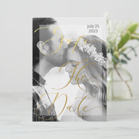 Moderne zwart-wit en gouden foto Elegant Inv Kaart (Staand voorkant)