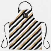 Moderne zwart-wit en gouden streped monogrammen schort (Voorkant)