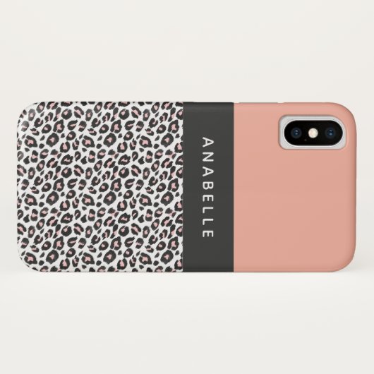 Moderne zwart, wit en perzik dier luipaard print Case-Mate iPhone case (Achterkant (horizontaal))