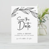 Moderne zwart & wit eucalyptus bladeren bruiloft save the date (Staand voorkant)