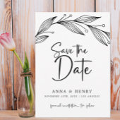 Moderne zwart & wit eucalyptus bladeren bruiloft save the date