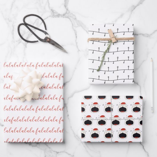 Moderne Zwart & Wit Fa La La La Zingende Kat Inpakpapier Vel (Voorkant)