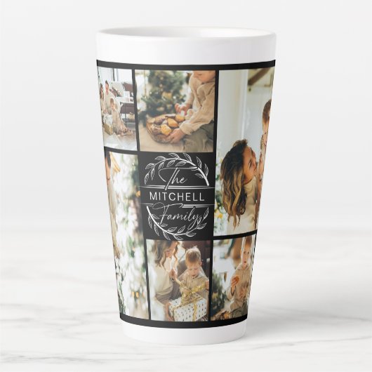 Moderne zwart-wit familie foto collage Keepsake Latte Mok (Voorkant)