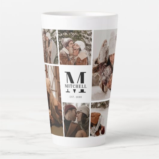 Moderne zwart-wit familie foto collage Keepsake Latte Mok (Voorkant)
