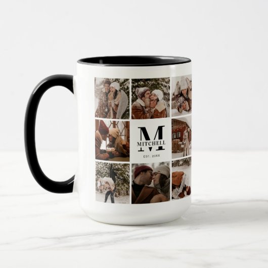 Moderne zwart-wit familie foto collage Keepsake Mok (Links)