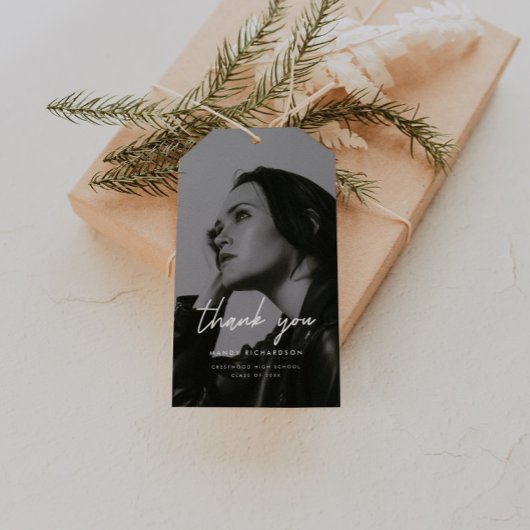 Moderne Zwart Wit Foto Afstudeer Dank Je Wel Cadeaulabel