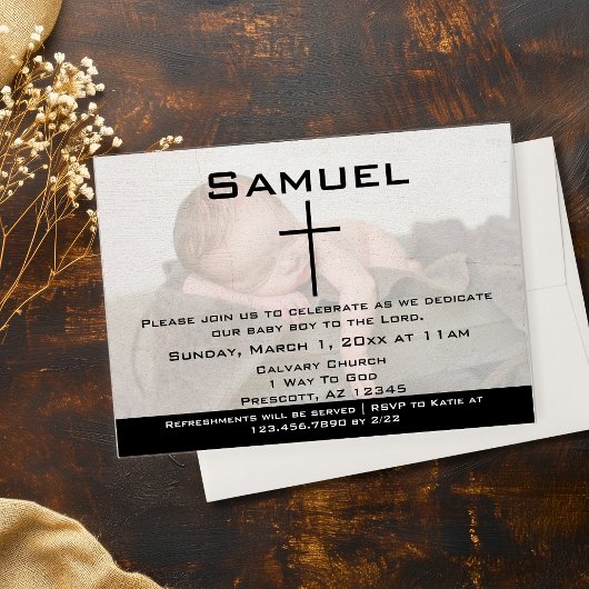 Moderne zwart-wit foto baby toewijding kaart