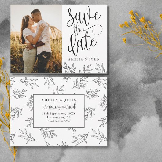 Moderne zwart-wit foto Botanic Save the Date