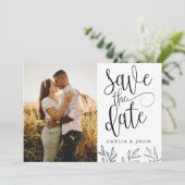 Moderne zwart-wit foto Botanic Save the Date (Staand voorkant)