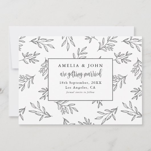 Moderne zwart-wit foto Botanic Save the Date (Achterkant)