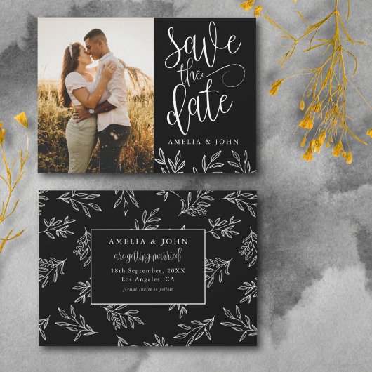 Moderne Zwart&Wit Foto Botanische 'Save the Date' Save The Date