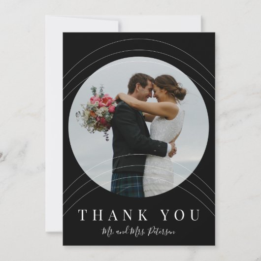 Moderne zwart-wit foto bruiloft bedankkaart (Voorkant)