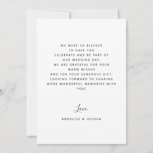 Moderne zwart-wit foto bruiloft bedankkaart (Achterkant)