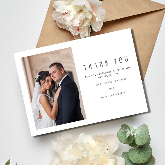 Moderne Zwart Wit Foto Bruiloft Dank u Kaart