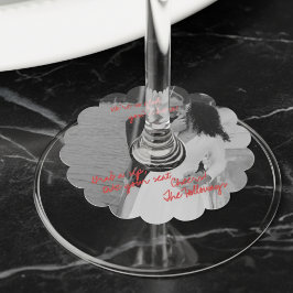 Moderne zwart-wit foto bruiloft wijn charme wijnglaslabel