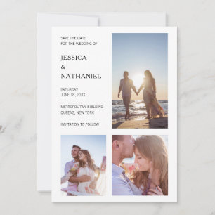 Moderne zwart-wit foto collage trouwkaart save the date