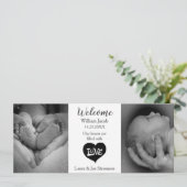 Moderne zwart-wit foto geboorte aankondiging (Staand voorkant)