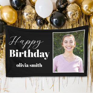 Moderne zwart-wit foto Happy Birthday Spandoek
