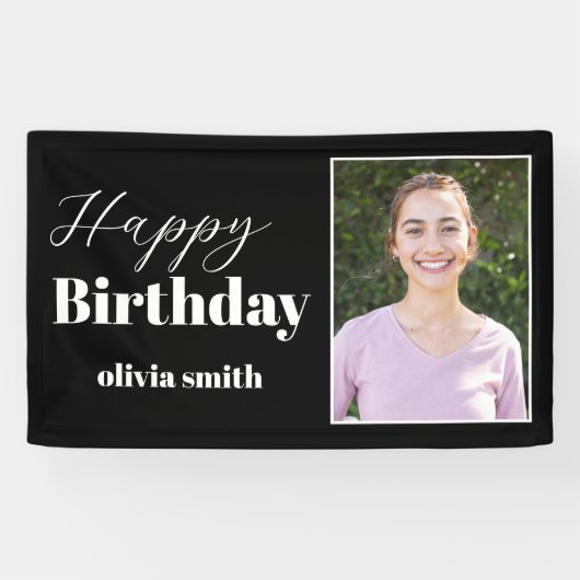 Moderne zwart-wit foto Happy Birthday Spandoek (Horizontaal)