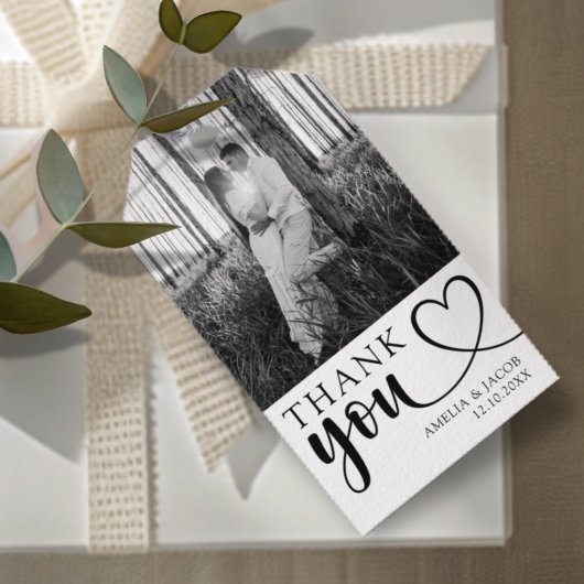 Moderne zwart-wit foto huwelijksgunst cadeaulabel