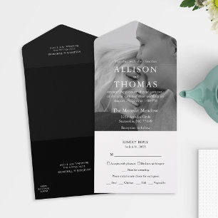 Moderne zwart-wit foto Maaltijd keuze RSVP All In One Uitnodiging