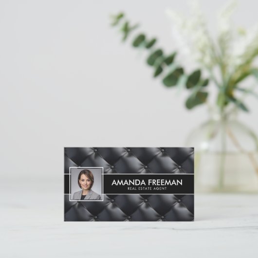 Moderne zwart-wit foto makelaar visitekaartje (Staand voorkant)