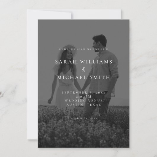 Moderne zwart-wit foto minimalistische bruiloft kaart (Voorkant)