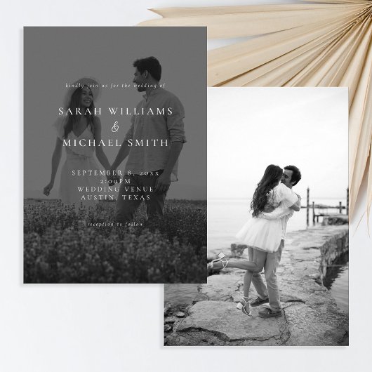 Moderne zwart-wit foto minimalistische bruiloft kaart