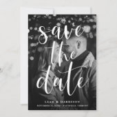 Moderne zwart-wit foto-overlay save the date (Voorkant)