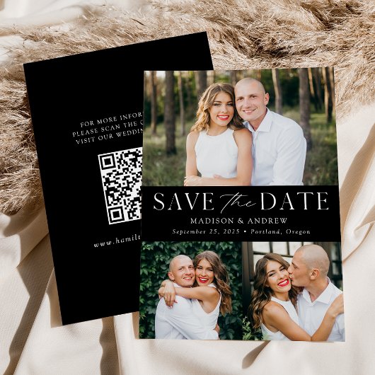 Moderne zwart-wit foto QR-code save-the-date Save The Date