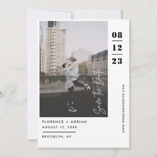 Moderne zwart-wit foto save the date (Voorkant)