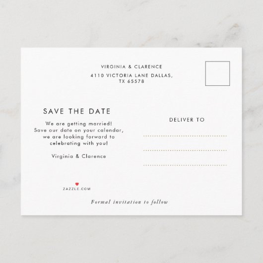 Moderne Zwart-Wit Foto Save the Date Aankondiging (Achterkant)