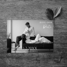 Moderne Zwart-Wit Foto Save the Date Aankondiging