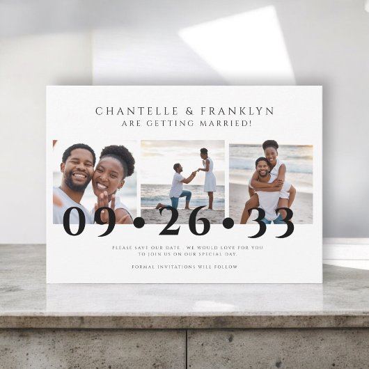 moderne zwart-wit foto save the date kaart