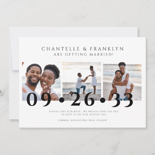 moderne zwart-wit foto save the date kaart (Voorkant)