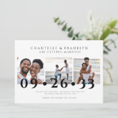 moderne zwart-wit foto save the date kaart (Staand voorkant)