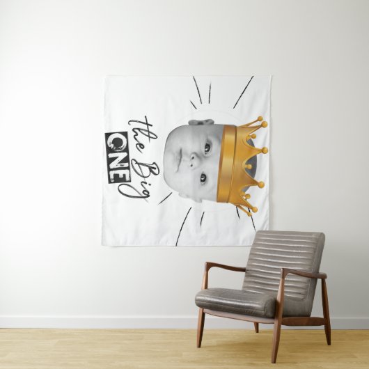 Moderne zwart-wit foto van eerste verjaardag wandkleed (In Situ (horizontaal))