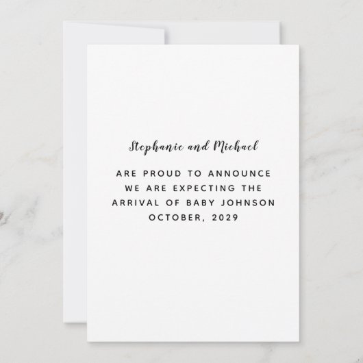 Moderne zwart-wit foto zwangerschapsaankondiging aankondiging (Achterkant)