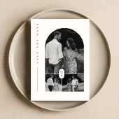 Moderne zwart-wit fotocollage Bewaar de datum Kaart