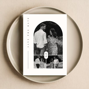 Moderne zwart-wit fotocollage Bewaar de datum Kaart