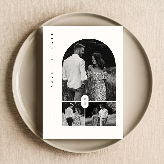 Moderne zwart-wit fotocollage Bewaar de datum Kaart