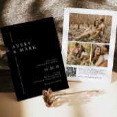 Moderne zwart-wit fotocollage QR-code bruiloft Kaart