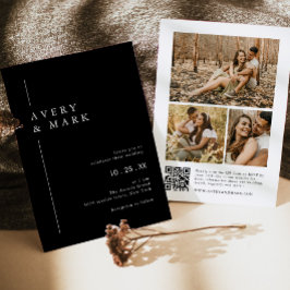 Moderne zwart-wit fotocollage QR-code bruiloft Kaart